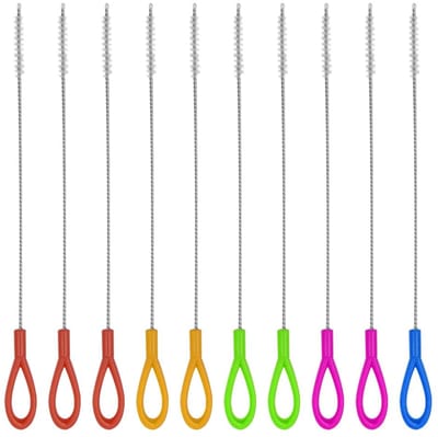 Dailygoods- Rietjesreinigingsborstel 10-delig - Roestvrij Staal - Duurzaam - Geschikt voor Reageerbuis/Trechter - Eenvoudig in Gebruik - Afmeting 19,5 cm - Borstelset
