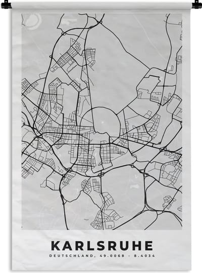 Wandkleed - Wanddoek - Stadskaart - Kaart - Karlsruhe - Plattegrond - Duitsland - 120x180 cm - Wandtapijt