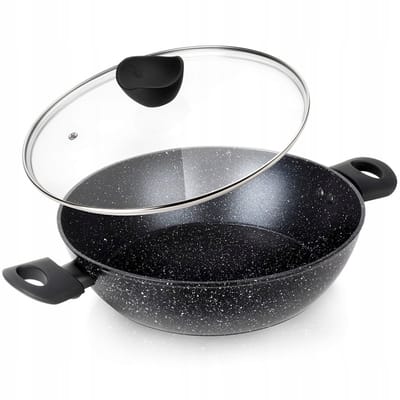 Diepe Granieten Koekenpan met Glazen Deksel - 28 cm, 3.5L