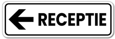 Bord receptie pijl links - Weerbestendig Aluminium - 40x15 cm - Bevestiging: Zonder bevestiging (alleen het bord)
