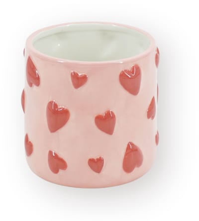 Housevitamin Plantenpot Hartjes – Dolomiet – Roze met Rode Hartjes – 12,5x12,5x13 cm – Waterdicht – Design Bloempot – Decoratieve Eyecatcher
