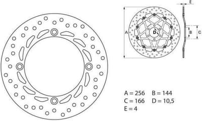 Disque frein AV Brembo pour moto Honda 750 Africa twin Ø256X144X4.2mm 68B407A5