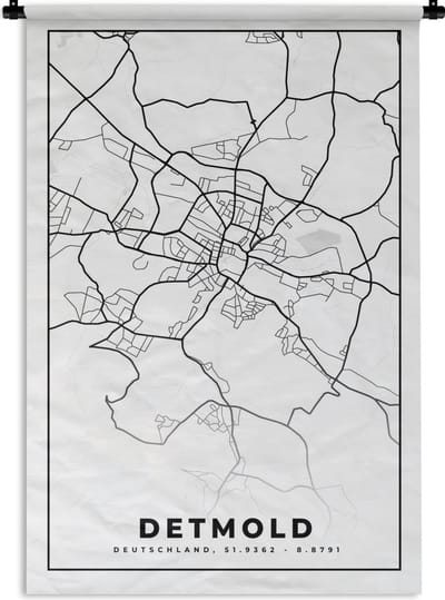 Wandkleed - Wanddoek - Kaart - Stadskaart - Detmold - Plattegrond - 120x180 cm - Wandtapijt