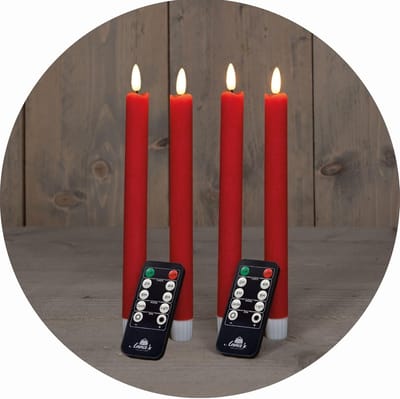 LED-kaarsen met timer ROOD 4 stuks ROOD voor binnen - 6 uur - ECHTE WAS 18 cm hoogte voor kaarsen 2,2 cm diameter 2 AAA-batterijen vereist LED-kaarsen met flikkerende vlam, bewegende vlam