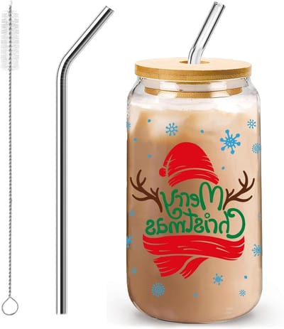 Feestelijke Kerstglazen 500ml – Santa Glas met Deksel – Perfecte Cadeau voor Warme en Koude Dranken, Ideaal voor Feestdagen en Kerstvieringen