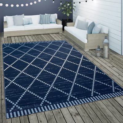 Paco Home Buiten Vloerkleed Platweefsel Ethno Geometrisch Scandinavisch Ontwerp In Blauw Wit 80x150 cm
