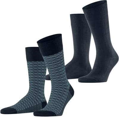 Esprit Houndstooth 2-Pack gedessineerd katoen multipack sokken heren blauw - maat 39-42