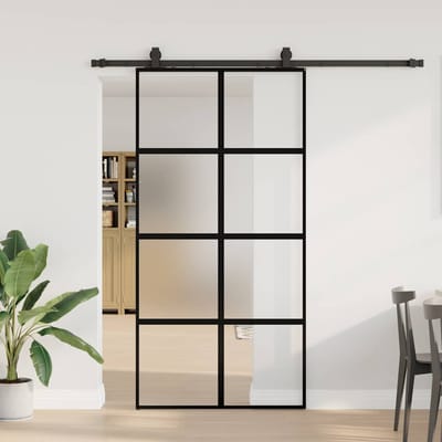 vidaXL - Schuifdeur - met - beslagset - 102,5x205 - cm - gehard - glas - zwart