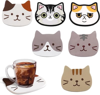 Dailygoods- Onderzetters Antislip - Katten Onderzetters Set van 6 - Hittebestendig - Siliconen - Duurzaam - Voedselveilig - Onderzetter