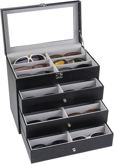 Opbergbox Zonnebrillen - Brillen Display - Collectie Presenteren - 24 Vakken - 33.5 cm Breed - Zwart