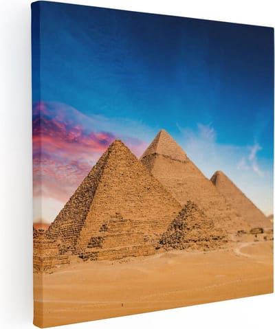 Artaza Canvas Schilderij Zonsondergang - 30x30 cm - Klein - Wanddecoratie Egypte - Muurdecoratie Piramides Gizeh - Kamer Accessoires