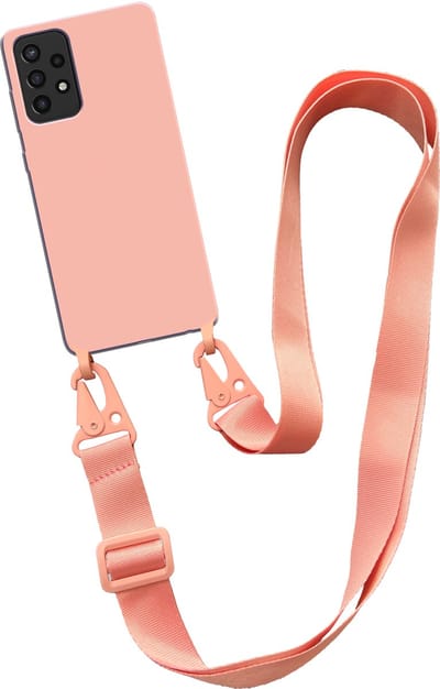 Smartphonica Hoesje met breed koord voor Samsung Galaxy A72 siliconen back cover met zachte binnenkant - Zalm geschikt voor Samsung Galaxy A72