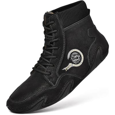 Herfst en Winter Nieuwe Werkschoen High-Top Schoenen Heren Mid-Top Casual Britse Leren Schoenen 46 black