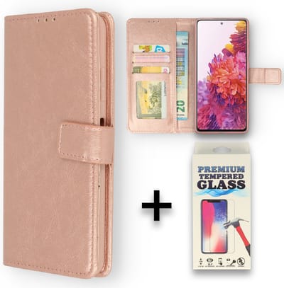 HB Hoesje Geschikt voor Oppo A12 Rosegoud - Portemonnee Book Case - Kaarthouder & Magneetlipje & Glazen Screenprotector