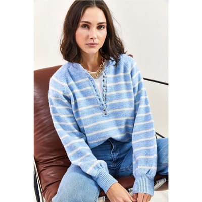 Knopenkraag Relaxed Fit Gebreide Trui