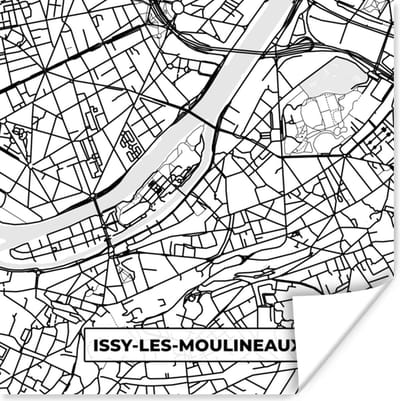 Poster Stadskaart - Frankrijk - Issy-les-Moulineaux - Kaart - Plattegrond - Zwart wit - 100x100 cm XXL