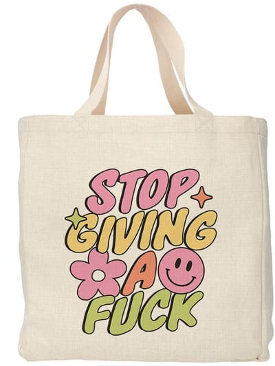 Creasowl® - Stop giving a f*ck - Boodschappentas 38 x48 cm - Polylinnen- Mindset tas - Shopper - Canvas tas - Boodschappen tas - Totebag - Schoudertas - Draagtas - Positieve spreuk