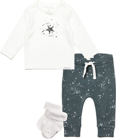 Noppies - Kledingset - Unisex - 3delig - Broek Jos Dark Slade - Shirt Lux Snow - 1 paar sokjes wit - Maat 50