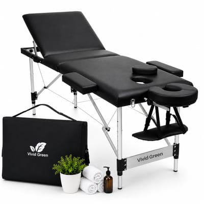 Vivid Green Massagetafel 3 zones - Inklapbaar - Max Draagvermogen 230 KG - 8 Hoogtestanden - Behandelbank - Behandeltafel - Bed - Incl. Opbergtas