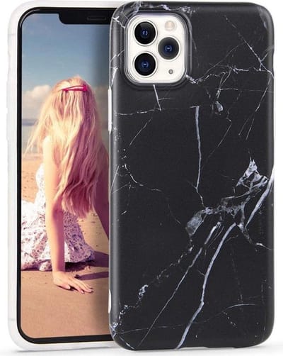 Backcover Geschikt voor Apple iPhone 13 Pro Max - Zwart / Wit - Marmer - Soft TPU Hoesje