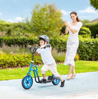MEUNIQ kinderstep met verstelbaar stuur 80-88 cm, 12 inch EVA-wielen, handrem en standaard, voor kinderen van 5-12 jaar, blauw