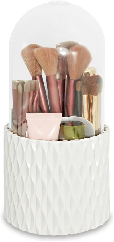 360° Draaiende Make-up Organizer met Deksel, Make-up Borstelhouder voor Kantoor en Badkamer, Perfect voor Decoratie en Cadeau
