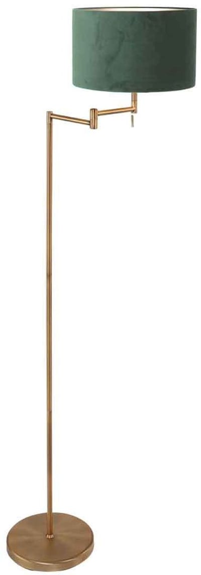 Bronskleurige vloerlamp Bella 3872BR van Mexlite - Tijdloos design met groene fluweelachtige kap, 154 cm hoog, draaibaar, van metaal en textiel
