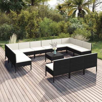 vidaXL - 14-delige - Loungeset - met - kussens - poly - rattan - zwart