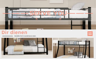 MIVRAY Stapelbed 90x190 140x190 cm - Zwaar Metalen Bedframe Met Ladder En Valbeveiliging - Zonder Matras - Slaapkamer - Zwart
