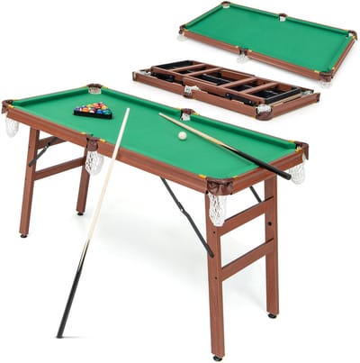 COSTWAY Biljarttafel inklapbaar, biljarttafel incl. 2 keus, 16 biljarts, 2 krijten, driehoek, borstel, poolbiljarttafels voor thuis, bar, 138 x 67 x 79,5 cm