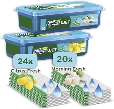 Swiffer Vochtige Vloerdoekjes Vloerreiniger - 24x Citrus Fresh en 20x Morning Fresh - Voordeelverpakking