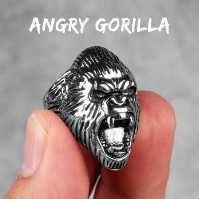 Gorilla Aap Ring Roestvrij Staal Mannen Ringen Wild Dier Punk Retro voor Mannelijk Rock Sieraden Sieraden Cadeau Dropshipping Iron Studio 11 white