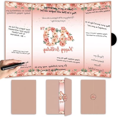 Verjaardag Gastenboek - 40 Jaar Album - Feest Herinneringen - Bloemen Thema - 31.5 cm - Rosé Goud