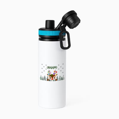 Hacebo® - Kerst rendier met eigen naam waterfles met draaidop blauw - Kerstmis - Kerst beker - winter - kerst - christmas - kerst cadeau - water fles - 850ML