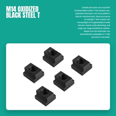 Dailygoods- Sleufmoeren M14 - Geoxideerd Zwart Staal - T-Sleuf - Bevestigingsmiddelen - Vrachtwagenplatformrails - Hoge Hardheid - Duurzaam in Gebruik