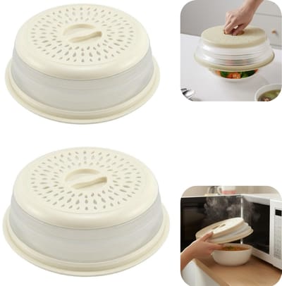 2 stuks spatdeksel - magnetron spatdeksel - verwarmingsdeksel - vershouddeksel - siliconen vershouddeksel - met handvat - opvouwbaar - waterdicht - met ventilatiegaten - keukenaccessoires - geschikt voor magnetron, eettafel (wit, 20*27cm)