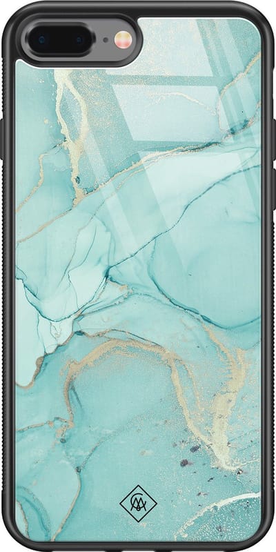 Casimoda® hoesje - Geschikt voor iPhone 8 Plus - Marmer mint groen - Luxe Hard Case Zwart - Backcover telefoonhoesje - Mint