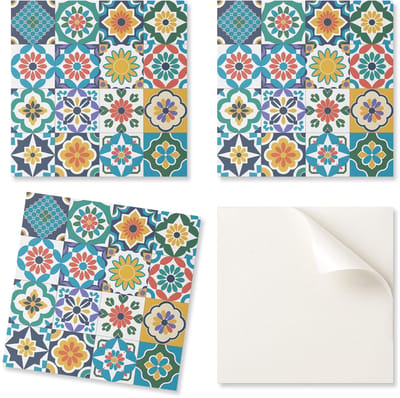 Set van bedrukte vinyltegels met bloemen- en geometrische patronen 20x20x20 cm