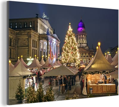 Wanddecoratie Metaal - Aluminium Schilderij Industrieel - Berlijn - Kerstmarkt - Duitsland - 150x100 cm - Dibond - Foto op aluminium - Industriële muurdecoratie - Voor de woonkamer/slaapkamer