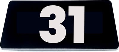 Nummerplaatje 31 - 80 x 50 x 1,6 mm - Zwart/wit - incl. 3M-tape | Nummerbordje - Deur en kamernummer - brievenbusnummers - Gratis verzending - 5 jaar garantie