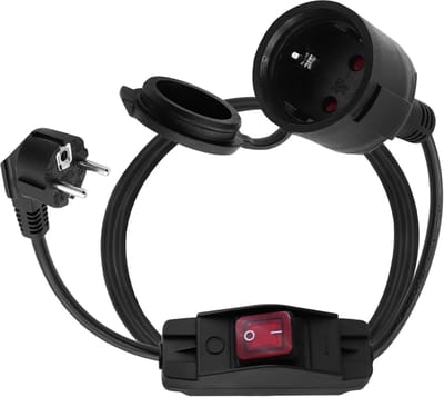 Verlengkabel met Schakelaar - Stroomkabel Adapter - Buiten Gebruik - IP44 Spatwaterdicht - 1 Meter - Zwart