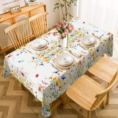Lente Waterverf Bloemen Rechthoekige Tafelkleed Bruiloft Feest Decoratie Zomer Kleurrijke Bloemen Bladeren Tafelkleed Huisdecoraties 90x140cm beige