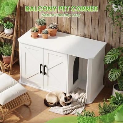 Geargalaxy Kattenbakmeubel - Kattenbakkast - Katten Toiletkast - Kattenmeubel met Kattenbak - Verborgen Kattenwc - 85x49x50cm - Wit