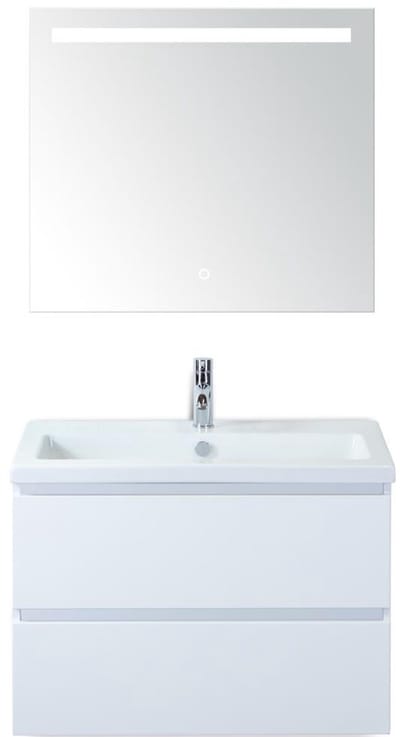 Vogue Badmeubelset 80 cm - Greeplijst in Kleur - Wit Hoogglans - Keramische Wastafel Wit 1 Kraangat met Sence Spiegel