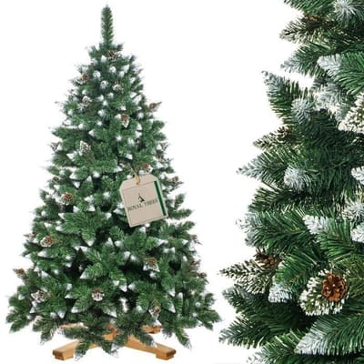 Royal Trees Kunstkerstboom | Sneeuw | Dennenappels | 180 cm | Zonder Verlichting | Houten Standaard