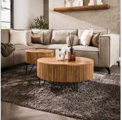Salontafel Wave set van 2 rond mangohout - Zandkleur
