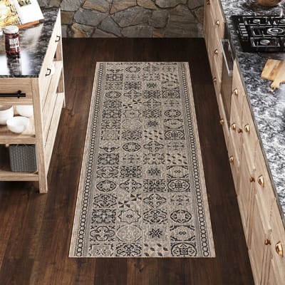 Tapiso Melissa Loper Laagpolig Bruin Mozaiek Indoor Outdoor Vloerkleed Maat- 80x150