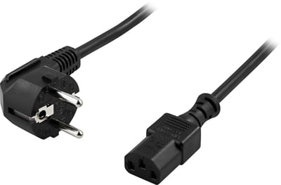DELTACO DEL-109, Geaarde kabel voor verbinding tussen apparaat en stopcontact, CEE 7/7 naar IEC 60320 C13, 2m, zwart