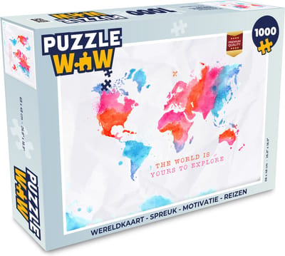 Puzzel Wereldkaart - Spreuk - Motivatie - Reizen - Legpuzzel - Puzzel 1000 stukjes volwassenen