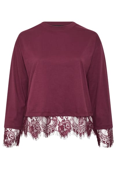Limited Collection Bordeauxrode Curvetop Met Kanten Zoom En Lange Mouwen Size 38